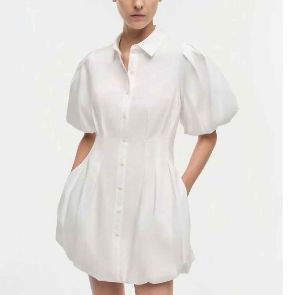Chic White Puff Sleeve Mini Dress